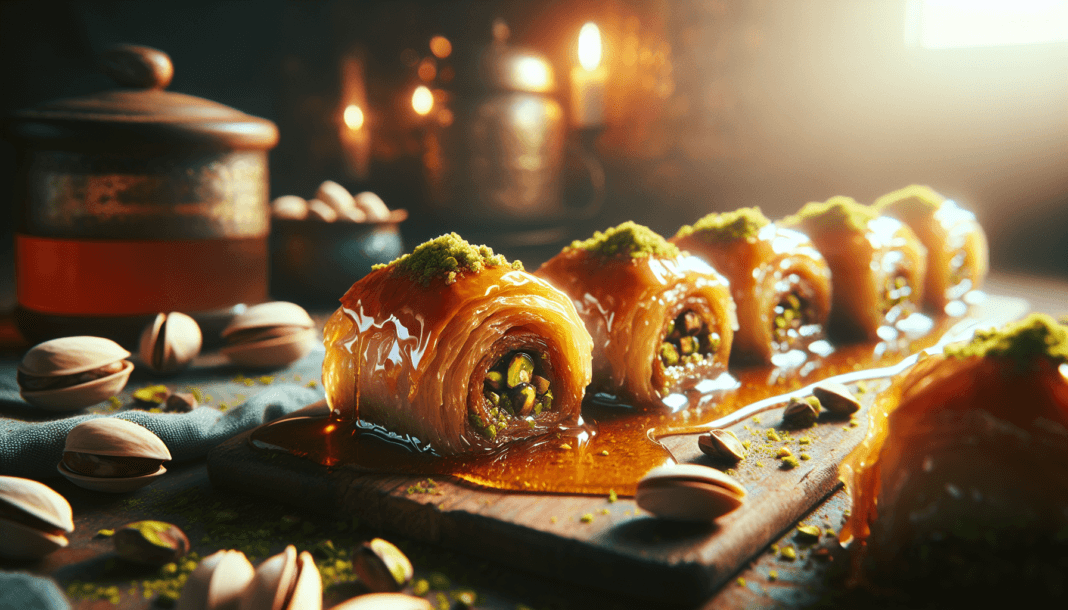 Honey-Drenched Baklava Rolls with Pistachio Delight